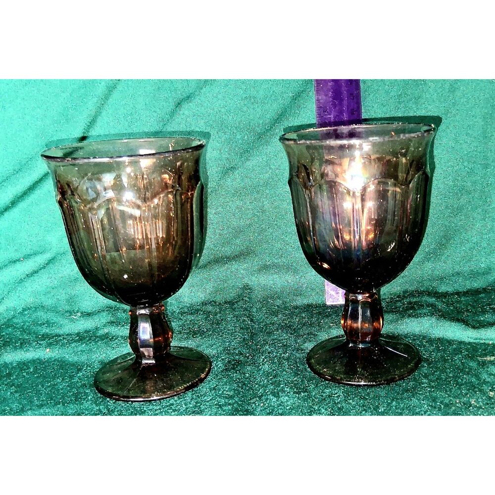 Vtg Noritake Provincial Brown Paneled Water Glass Goblet 70s 80s Set of 4